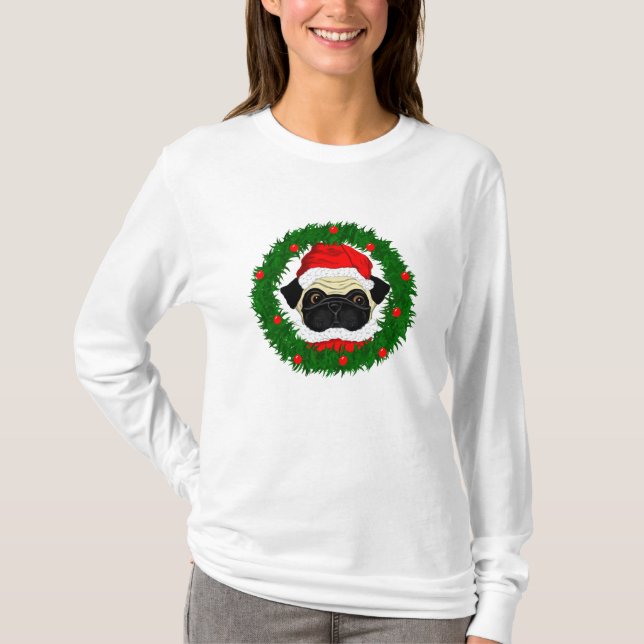 Camiseta Papais noeis bonitos de Natal em Wreath (Frente)