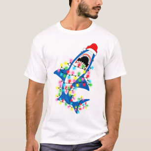 Camiseta Papais noeis bonitos Luzes de Natal de tubarão Cam