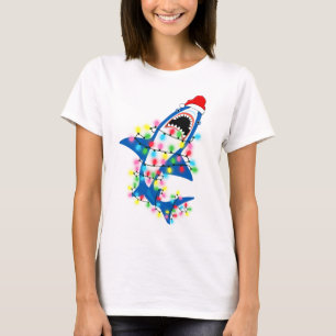 Camiseta Papais noeis bonitos Luzes de Natal de Tubarão Mu