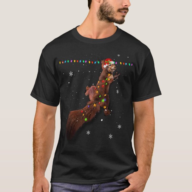 Camiseta Papais noeis Bons De Esquilo De Natal Luzes Engraç (Frente)
