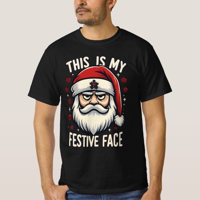 Camiseta Papais noeis Bordados Rostos Festivos Engraçados n (Frente)