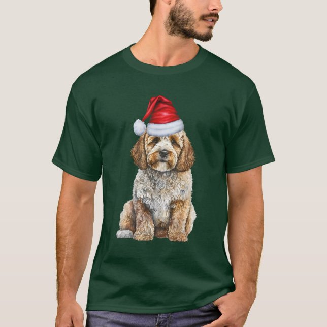 Camiseta Papais noeis Cachorros Cockapoo Feliz Natal (Frente)
