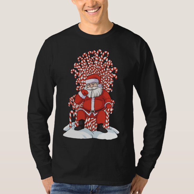 Camiseta Papais noeis Candy Cane Trone Christmas Pajama Leg (Frente)