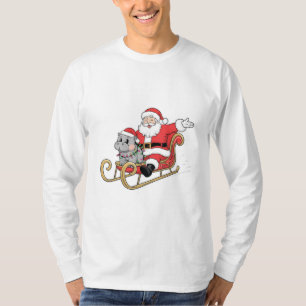 Camiseta Papais noeis cavalgando com um bebê Moo Deng Hippo