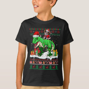 Camiseta Papais noeis Chihuahua Riding T-rex Christmas Swea