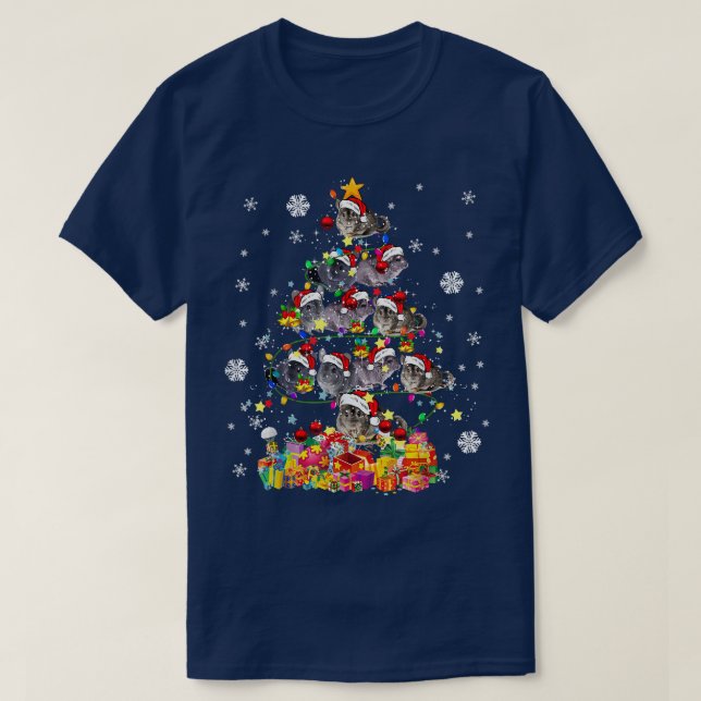 Camiseta Papais noeis Chinchilla Árvore de Natal L (Frente do Design)