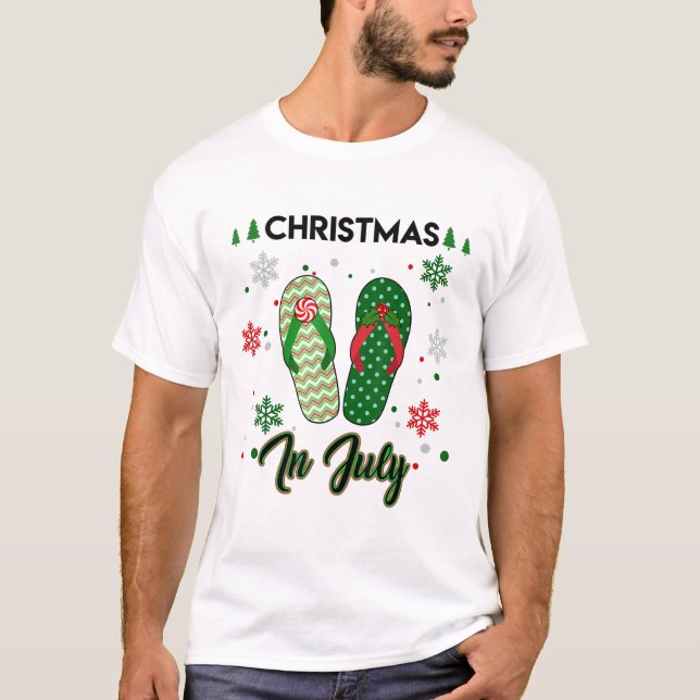 Camiseta Papais noeis Chinelos Natal No Verão De Julho (Frente)