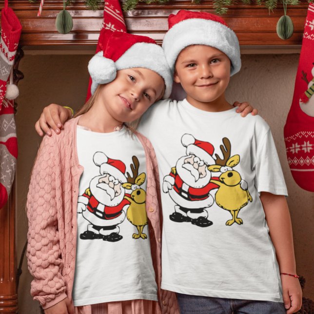 Camiseta Papais noeis Com Os Melhores Amigos (Santa With Deer Best Friends Kids T-Shirt)