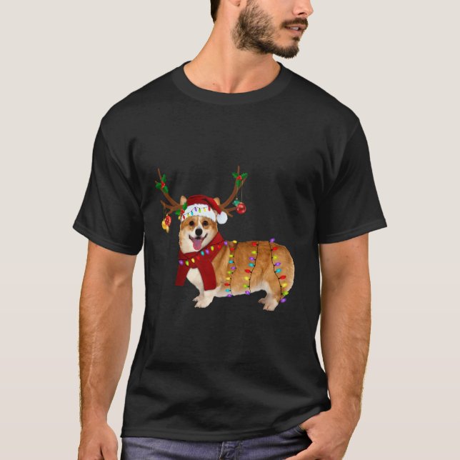 Camiseta Papais noeis Corgi Reindeer - Presentes de Natal L (Frente)