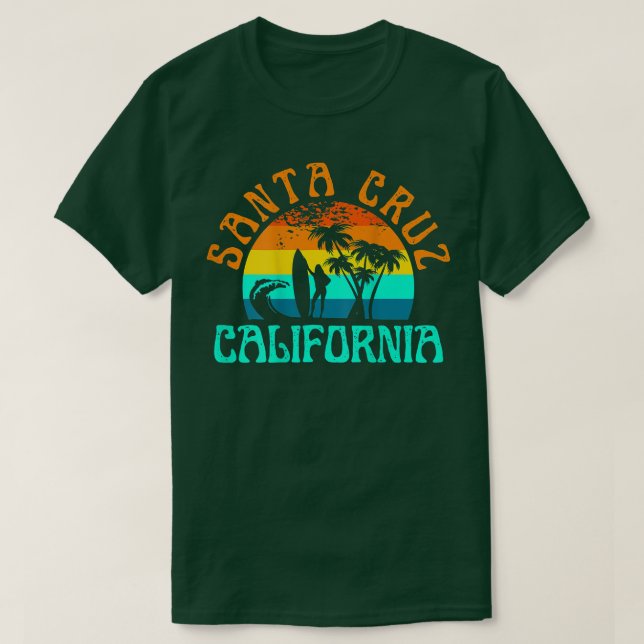 Camiseta Papais noeis Cruz Beach Surf California Surfer Ret (Frente do Design)