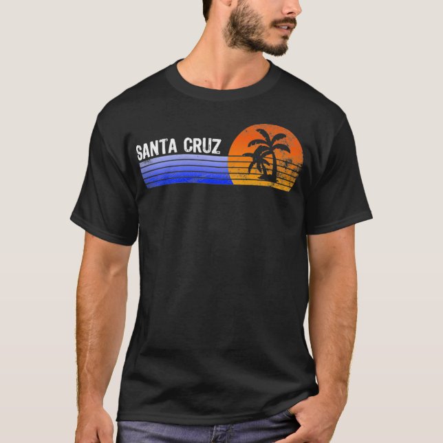 Camiseta Papais noeis Cruz Sunset Retro Palm Tree Ocean Cal (Frente)