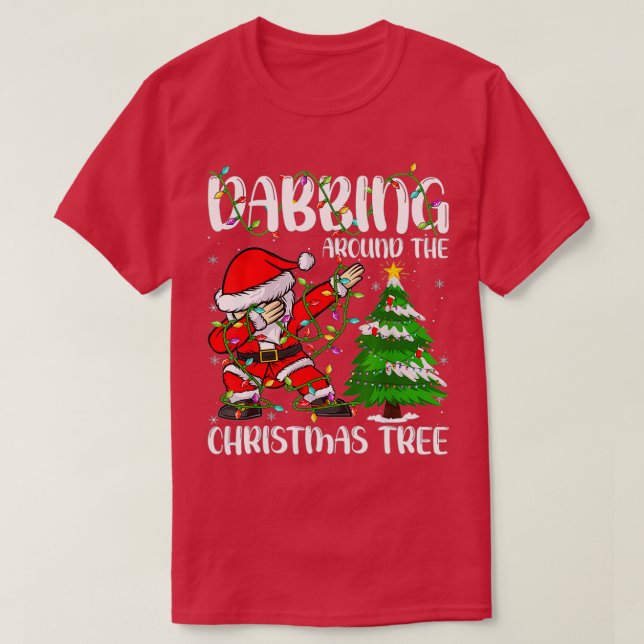 Camiseta Papais noeis Dabbing ao redor da árvore de Natal L (Frente do Design)