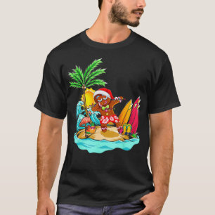Camiseta Papais noeis Dabbing Gingerpão Flamingo No Verão D