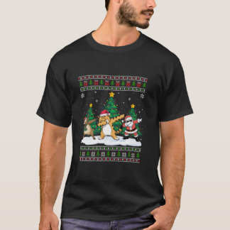 Camiseta Papais noeis Dabbing Reindeer Bobcat Tree Luzes Fe