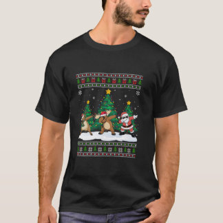 Camiseta Papais noeis Dabbing Reindeer Moose Tree Luzes Fei