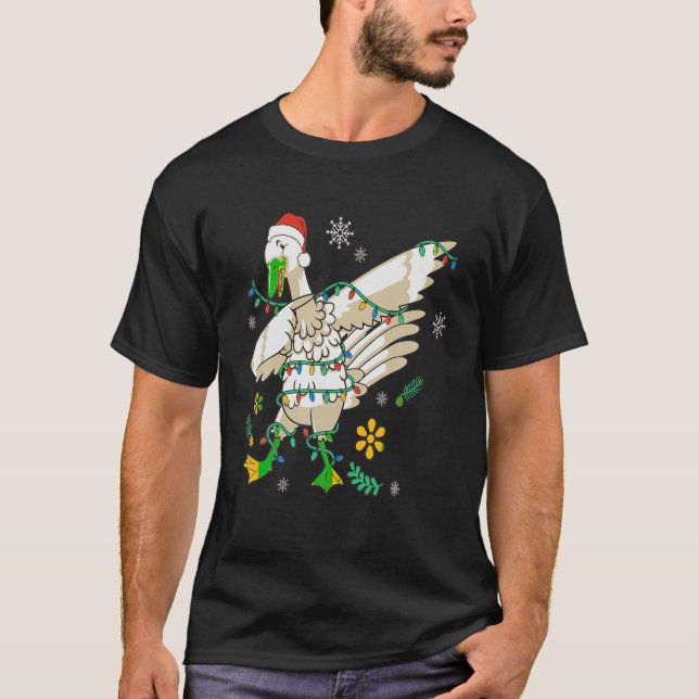 Camiseta Papais noeis Dabitando Ganso Com Luz De Árvore De  (Frente)