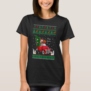 Camiseta Papais noeis Dachshund Feliz Vermelha de Caminhão