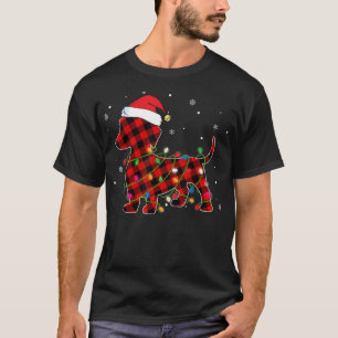 Camiseta Papais noeis Dachshund Red Buffalo Xadrez Luzes de
