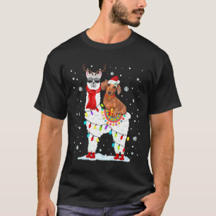 Camiseta Papais noeis Dachshund Riding Llama Reindeer