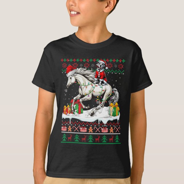 Camiseta Papais noeis Dalmacianos Cavalos Cavalos de Natal  (Frente)