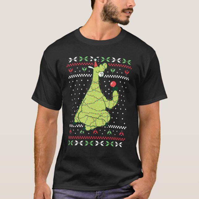 Camiseta Papais noeis das Luzes de Natal Llama Suor de Nata (Frente)