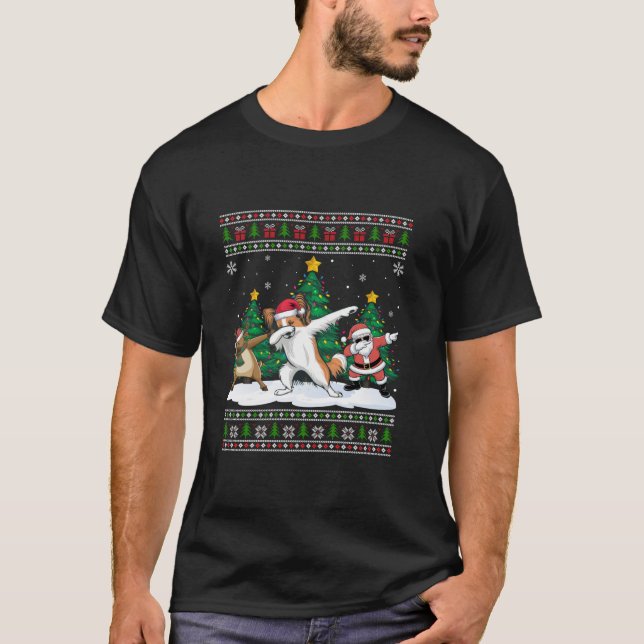 Camiseta Papais noeis De Abate Reindeer Papillon Cão Luzes  (Frente)