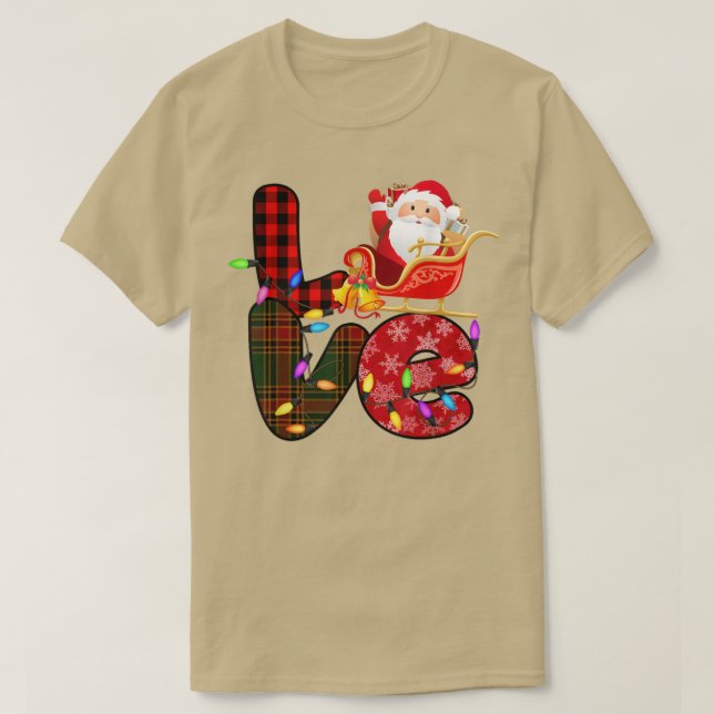 Camiseta Papais noeis de amor Xmas Luzes Vermelhas Xadrez d (Frente do Design)