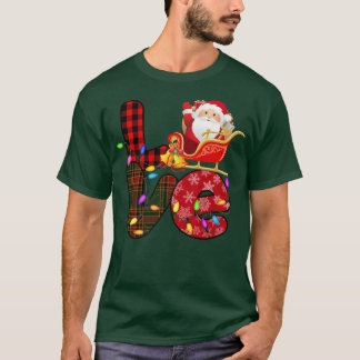 Camiseta Papais noeis de amor Xmas Luzes Vermelhas Xadrez d