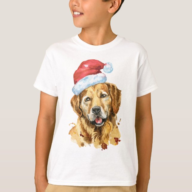 Camiseta Papais noeis de Aquarela do ouro Retriever (Frente)