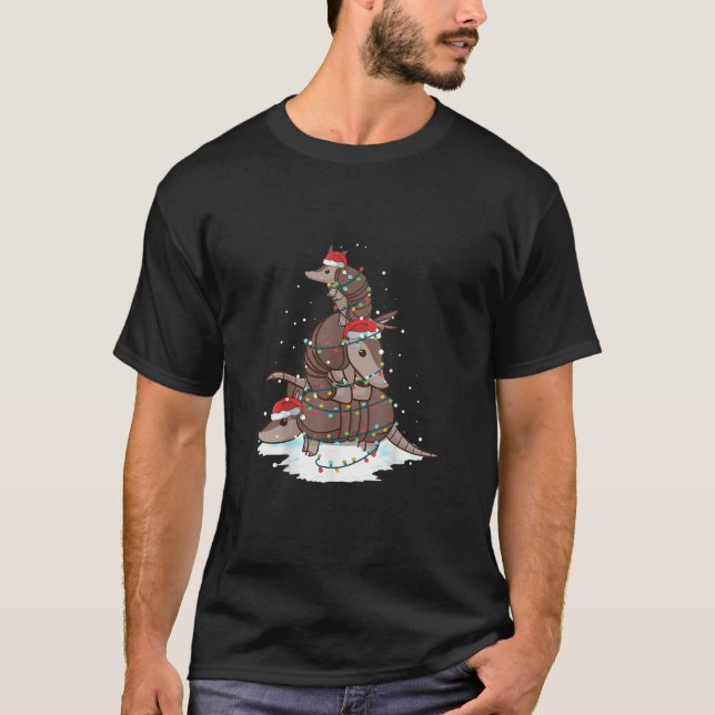 Camiseta Papais noeis de Armadillo Árvore Clara de Natal (Frente)