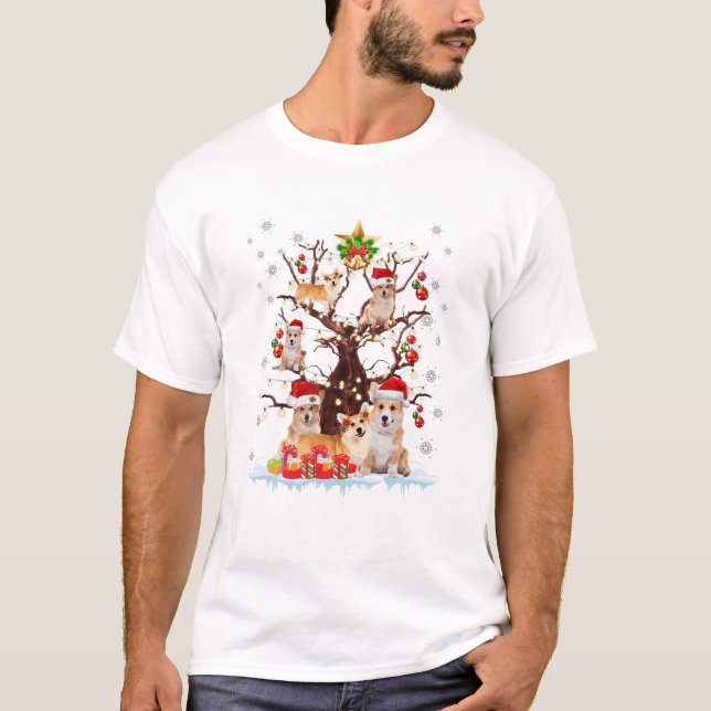 Camiseta Papais noeis de Árvore de Natal Corgi (Frente)