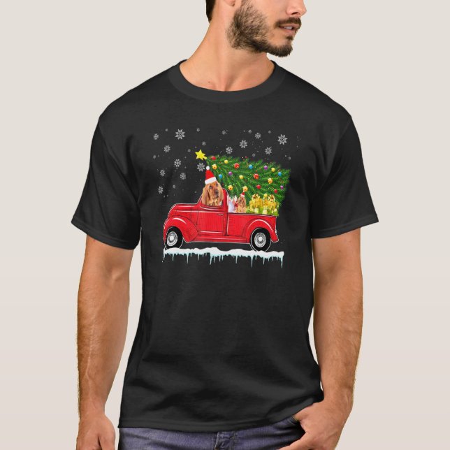 Camiseta Papais noeis de Árvore de Natal de Caminhão Vermel (Frente)