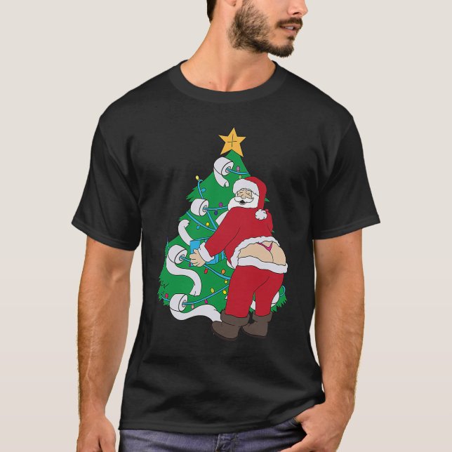 Camiseta Papais noeis de Árvore de Natal em Papel de Banhei (Frente)