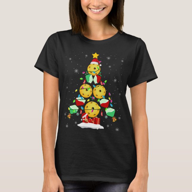 Camiseta Papais noeis de Árvore de Natal Pickleball X-mas L (Frente)