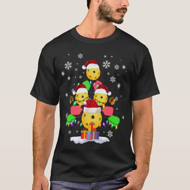 Camiseta Papais noeis de Árvore de Natal Pickleball X-mas L (Frente)