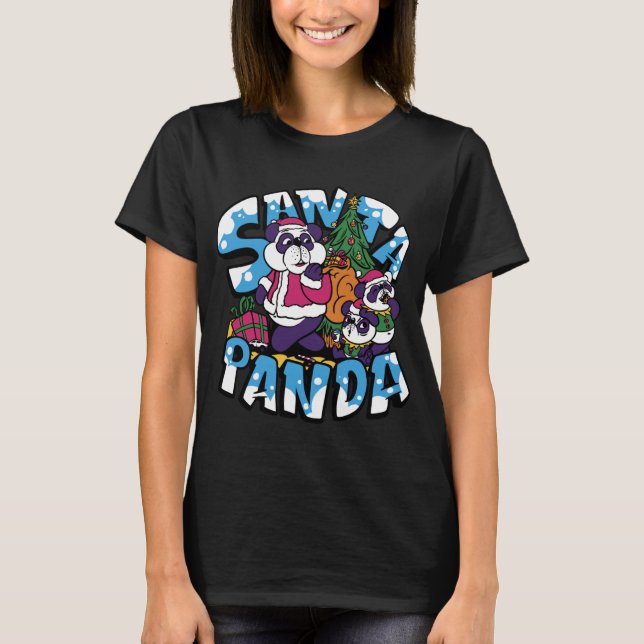 Camiseta Papais noeis de Árvore do Natal Menino de Panda (Frente)