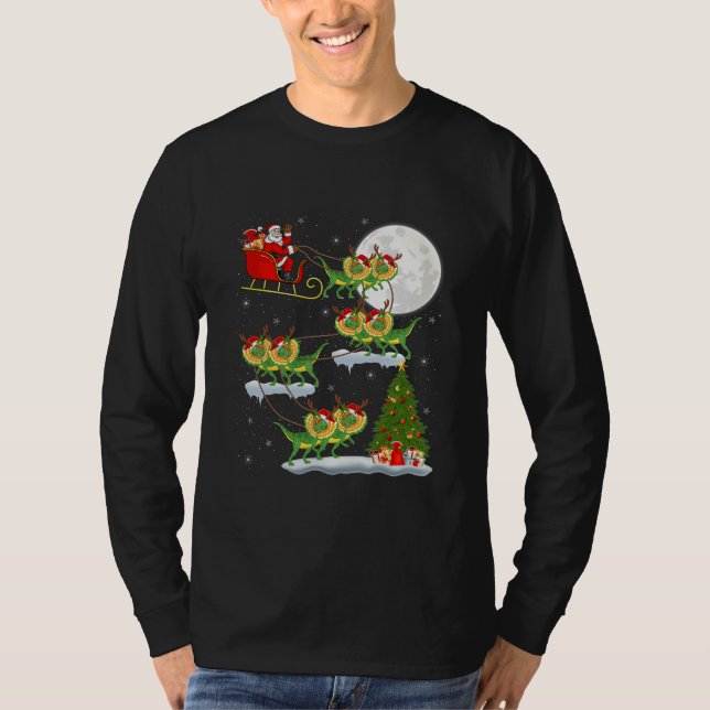 Camiseta Papais noeis De Árvore Xmas Andando Dilophossauro  (Frente)