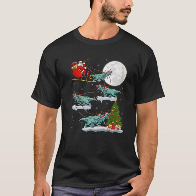 Camiseta Papais noeis De Árvore Xmas Andando Tyrannosaurus  (Frente)