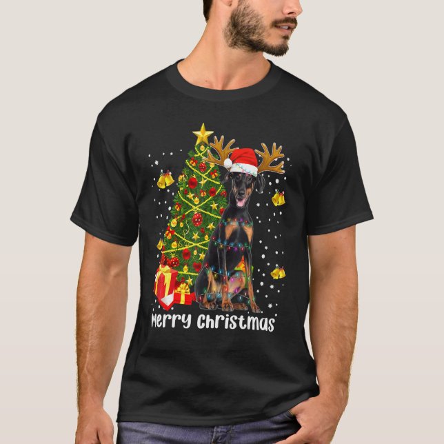 Camiseta Papais noeis De Árvores De Natal Doberman Xmas Dob (Frente)
