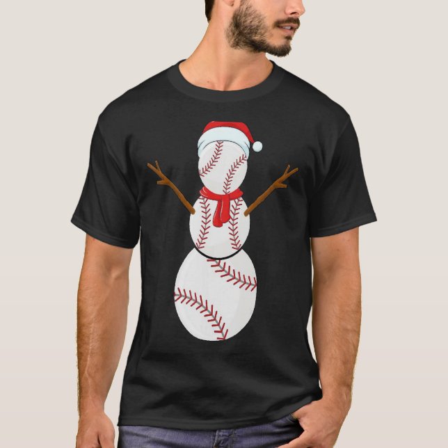Camiseta Papais noeis de basebol de Natal Snowman Xmas (Frente)