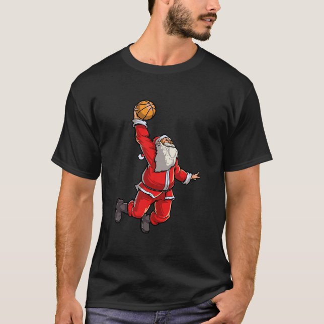 Camiseta Papais noeis de basquete voando Dunk natalino San (Frente)
