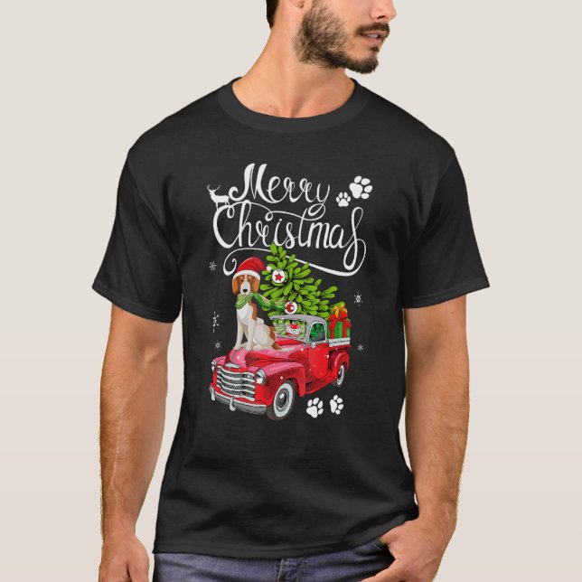 Camiseta Papais noeis de Beagle Árvore de Natal Lights Truc (Frente)