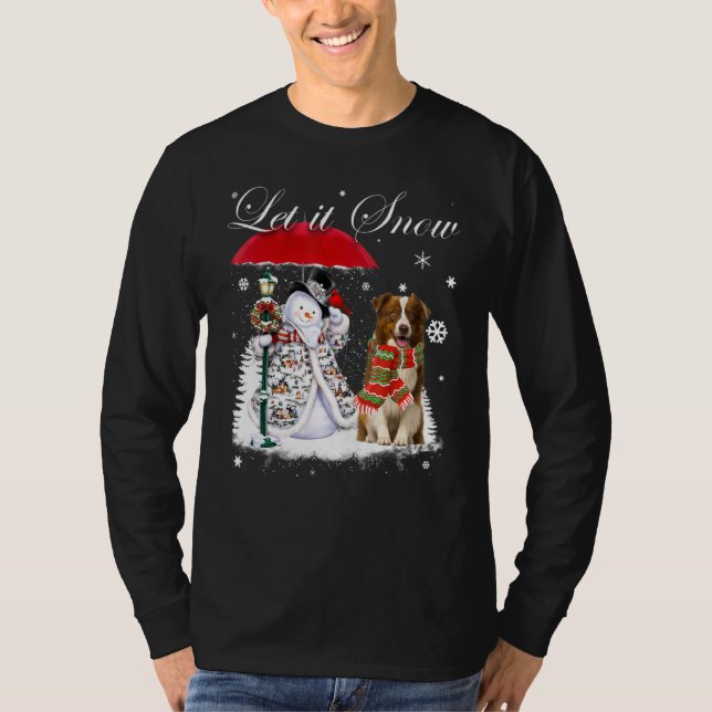 Camiseta Papais noeis de Borda Collie Cão de Natal Snowman  (Frente)