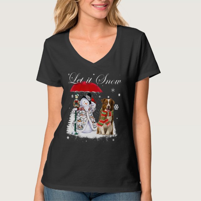 Camiseta Papais noeis de Borda Collie Cão de Natal Snowman  (Frente)