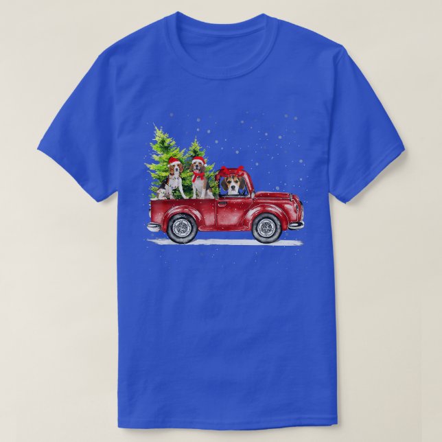 Camiseta Papais noeis de Borda Reindeer Red Truck Cristo de (Frente do Design)