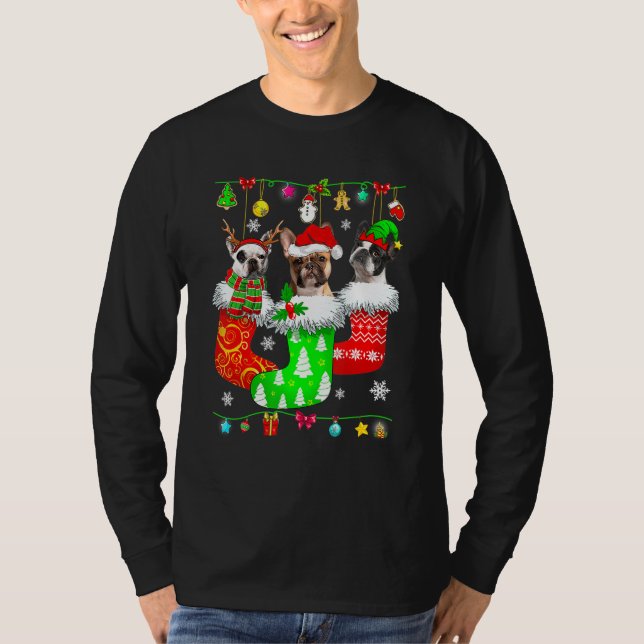 Camiseta Papais noeis de Bulldog Franceses de Natal Meias C (Frente)