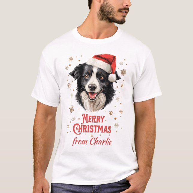 Camiseta Papais noeis de Cachorro da Fronteira Feliz Natal (Frente)