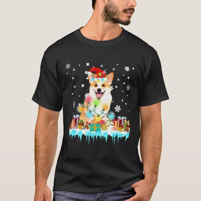 Camiseta Papais noeis de Cachorro das Luzes de Natal Tree X (Frente)