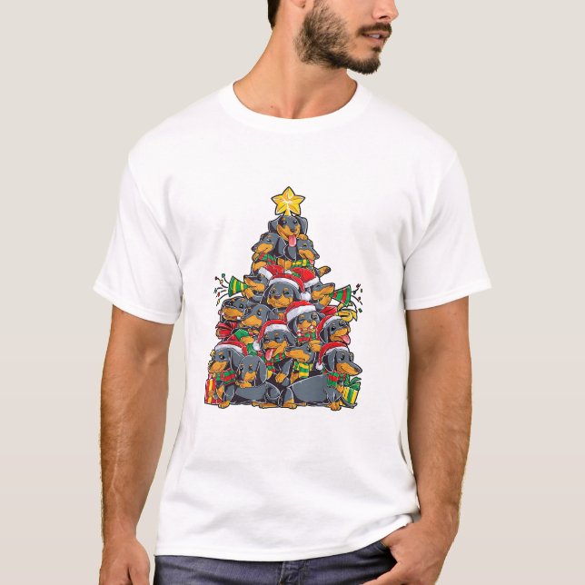 Camiseta Papais noeis de Cachorro de Árvore de Natal Xmas M (Frente)