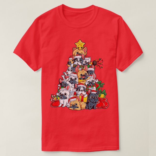 Camiseta Papais noeis de Cachorro de Natal para Buldogue Fr (Frente do Design)